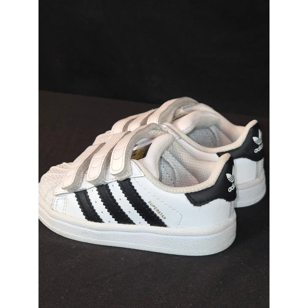 Adidas Superstar Kids White Black Hook Loop Strap Sneakers Shoes Toddler Size 5K